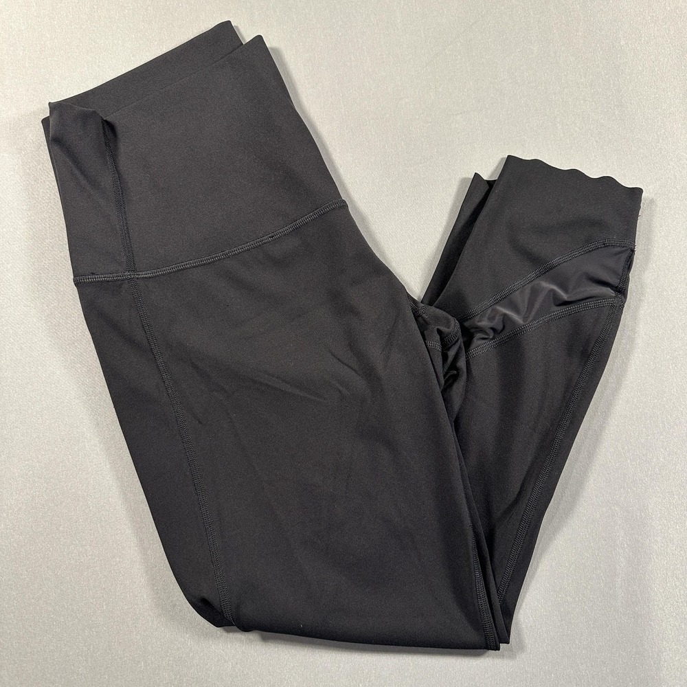 Lululemon Crop Leggings Womens 10 Black‎ High Rise Scalloped Yoga Run Athletic